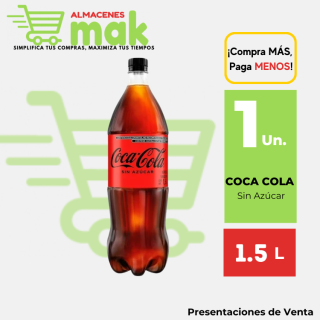 Gaseosa COCA COLA Sin Azúcar Botella 1.5 L