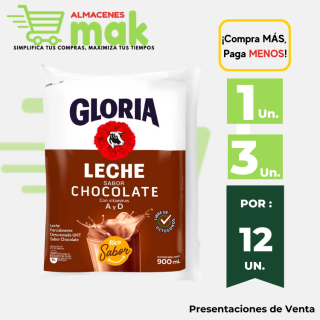 Leche chocolatada UHT GLORIA bolsa 900 ml.