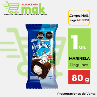 Pastel Sabor Chocolate Pinguinos MARINELA BIMBO Bolsa 80g.