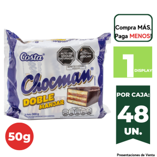 Bizcocho Chocman Doble Manjar COSTA  Pack 6 und x 50g
