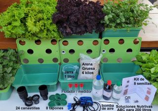 Medium Pack: Huerto para 24 plantas  + kit de insumos + Bomba Oxigenación + Kit de 8 semillas + video instructivo