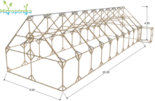 Casa Malla 6 x 20 m (120 m2) con techo a dos aguas