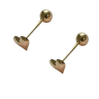 Aretes Reversibles Corazón y bolita 18K