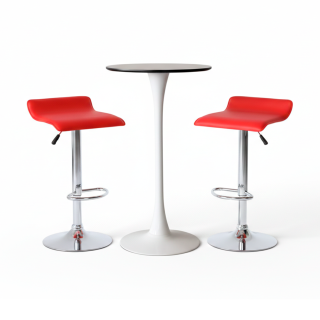 MESA DE BAR ALTA ROMA + 02 SILLA DE BAR  VALENCIA ROJA
