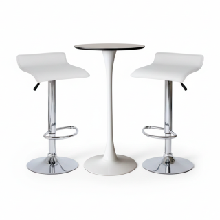 MESA DE BAR ALTA ROMA + 02 SILLA DE BAR  VALENCIA BLANCA