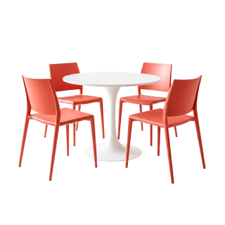 01 MESA MDF MULTIUSO ITALIA + 04 SILLA DE COMEDOR VERACRUZ ROJO