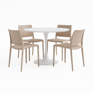 01 MESA MDF MULTIUSO ITALIA + 04 SILLA DE COMEDOR VERACRUZ BEIGE