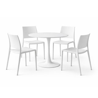 01 MESA MDF MULTIUSO ITALIA + 04 SILLA DE COMEDOR VERACRUZ BLANCO