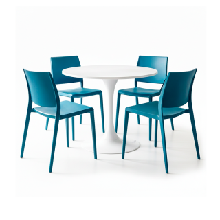 01 MESA MDF MULTIUSO ITALIA + 04 SILLA DE COMEDOR VERACRUZ AZUL ELECTRICO