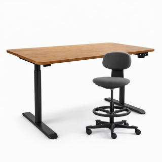 ESCRITORIO SMART ELECTRICO REGULABLE TABLERO DARK WALNUT + SILLA GIRATORIA ALTA YOYO COLOR DARK GREY