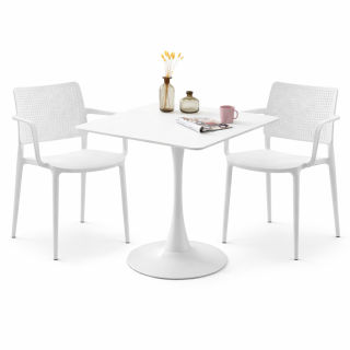 01 MESA DE COMEDOR ITALIA CUADRADO 60X60  BLANCO + 02 SILLA DE NAZCA BLANCO