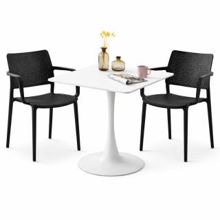 01 MESA DE COMEDOR ITALIA CUADRADO 60X60  BLANCO + 02 SILLA DE  NAZCA NEGRO