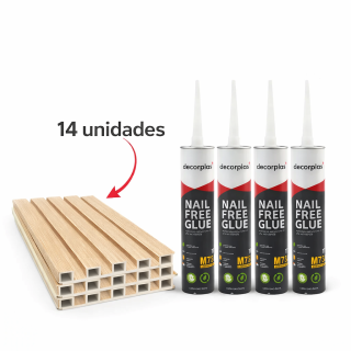 14 WALL PANEL WPC CARVALO (1 CAJA) + 5 PEGAMENTO M730