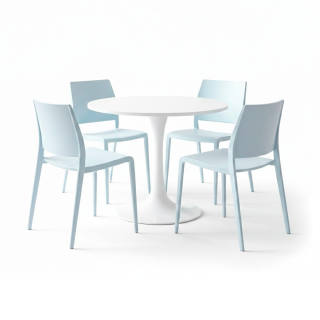 01 MESA MDF MULTIUSO ITALIA + 04 SILLA DE COMEDOR VERACRUZ GRIS CLARO