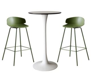 MESA DE BAR ROMA BLANCO + 2 SILLA DE BAR ALTO VENECIA COLOR VERDE