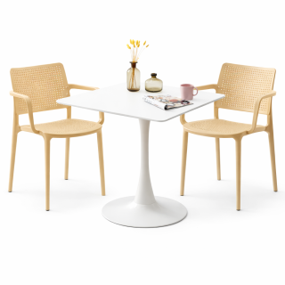 01 MESA DE COMEDOR ITALIA CUADRADO 60X60  BLANCO + 02 SILLA DE NAZCA NARANJA