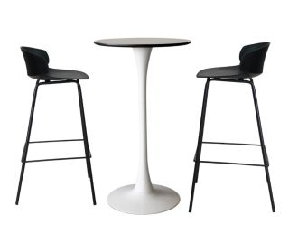 MESA DE BAR ROMA BLANCO + 2 SILLA DE BAR ALTO VENECIA COLOR NEGRO