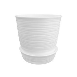 MACETA REDONDA ESTILO PIEDRA REYPLAST Ø14X13 CM C/BASE - BLANCO