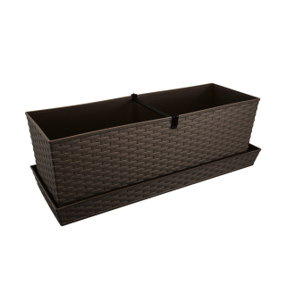 MACETA RECTANGULAR ESTILO RATAN 56X19X19.5 CM C/ PLATO - MARRON MORO