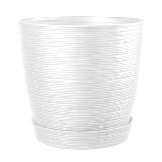 MACETA REDONDA ESTILO PIEDRA REYPLAST Ø29X27 CM C/BASE - BLANCO