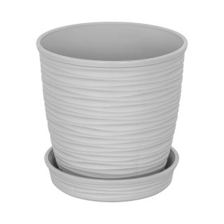 MACETA REDONDA ESTILO PIEDRA Ø11X10 CM CON PLATO - GRIS