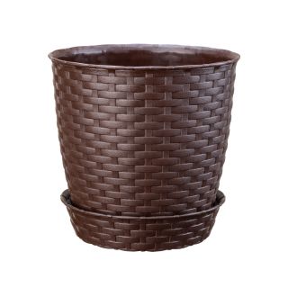 MACETA REDONDA ESTILO RATÁN REYPLAST Ø21X20 CM C/BASE - MARRON