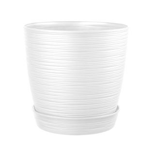 MACETA REDONDA ESTILO PIEDRA REYPLAST Ø21X20 CM C/BASE - BLANCO