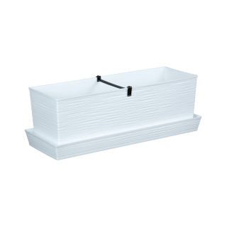 MACETA RECTANGULAR ESTILO PIEDRA 56X19X19.5 CM C/ PLATO - BLANCO