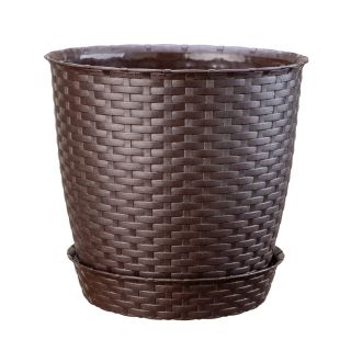 MACETA REDONDA ESTILO RATÁN REYPLAST Ø29X27 C/BASE - MARRON