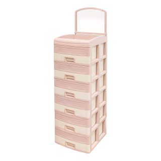 COMODA GIGANTE 6 PISOS TOCADOR C/ ESPEJO + SET SMART BOX #8 - ROSADO HUMO