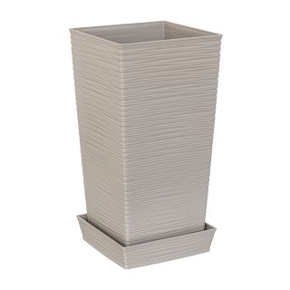 MACETA CUADRADA ESTILO PIEDRA 19X19X36 CM CON PLATO - TAUPE