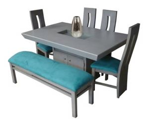 MP COMEDOR 4 SILLAS + BANQUETA BLUE