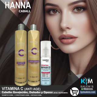 Vitamina C Anti Age Hanna Caball Kit Shampoo 400ml. + Conditioner 400ml. + Bifásico 95ml. CodHannvc