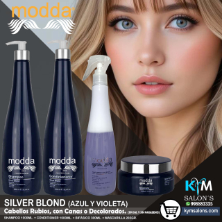 COMBO Shampoo 1000ml. + Conditioner 1000ml. + Bifásico 300ml. + Máscara 285gr. Silver Blond de Modda CodSilM