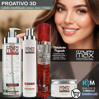 Combo Shampoo 500ml. + Conditioner 300ml. + Máscara 285gr. + Bifásico 300ml. PROATIVO 3D Italian Max CodItaliM3d