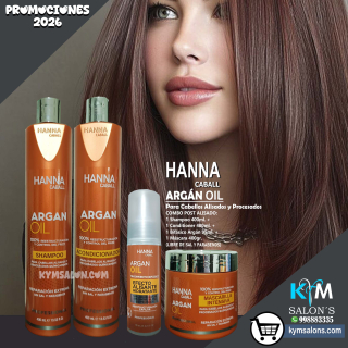 Combo Shampoo 400ml. + Conditioner 400ml. + Bifásico 95ml. + Máscara 400gr. Argan Oil Hanna Caball CodHannarg