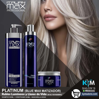 KIT BLUE MAX PLATINUM SHAMPOO 500ml. + CONDITIONER 300ml. + MÁSCARA 285GR. ITALIAN MAX CodPlaIta