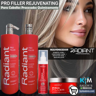 COMBO SHAMPOO 1000ml. + CONDITIONER 1000ml. + PROTECTOR 200ml. + MÁSCARA 350gr. PRO FILLER DE RADIANT CodRadProfi