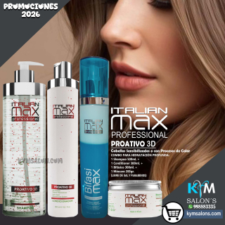 Combo Shampoo 500ml. + Conditioner 300ml. + Máscara 285gr. + Bifásico 300ml. PROATIVO 3D Italian Max CodItaliM3d