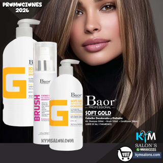 Kit Shampoo 500ml. + Conditioner 300ml. + Brush 150ml. Soft Gold de Baor Cabellos Decolorados CodBaorSgold