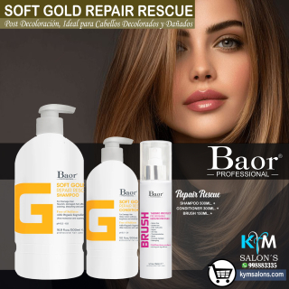 Kit Shampoo 500ml. + Conditioner 300ml. + Brush 150ml. Soft Gold de Baor Cabellos Decolorados CodBaorSgold