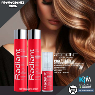 KIT SHAMPOO 300ml. + CONDITIONER 300ml. + SÉRUM 50ml. PRO FILLER DE RADIANT CodRadProfi