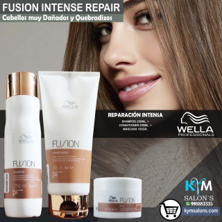 KIT: SHAMPOO 250ML. + CONDITIONER 200ML. + MÁSCARA 150GR. FUSION INTENSE REPAIR WELLA Codwefus