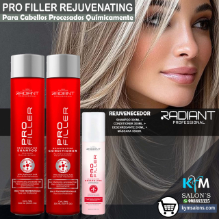 KIT SHAMPOO 300ml. + CONDITIONER 300ml. + BIFÁSICO 200ml. PRO FILLER DE RADIANT CodRadProfi