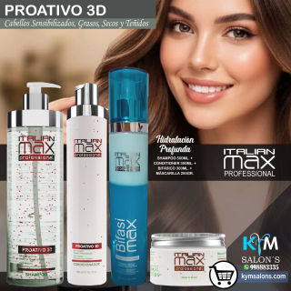 Combo Shampoo 500ml. + Conditioner 300ml. + Máscara 285gr. + Bifásico 300ml. PROATIVO 3D Italian Max CodItaliM3d