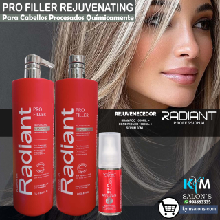 KIT SHAMPOO 1000ml. + CONDITIONER 1000ml. + SÉRUM 50ml. PRO FILLER DE RADIANT CodRadProfi