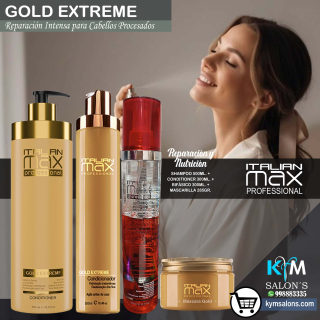 Combo Shampoo 500ml. + Conditioner 300ml. + Máscara 285gr. + Bifásico 300ml. Italian Max Gold Extreme CodItaliMG