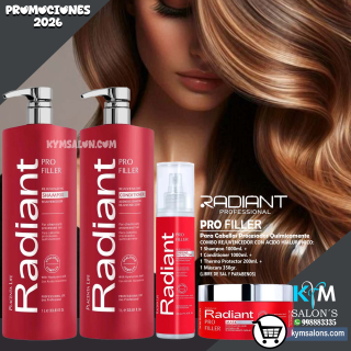 COMBO SHAMPOO 1000ml. + CONDITIONER 1000ml. + PROTECTOR 200ml. + MÁSCARA 350gr. PRO FILLER DE RADIANT CodRadProfi