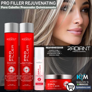COMBO SHAMPOO 300ml. + CONDITIONER 300ml. + BIFÁSICO 200ml. + MÁSCARA 350gr. PRO FILLER DE RADIANT CodRadProfi