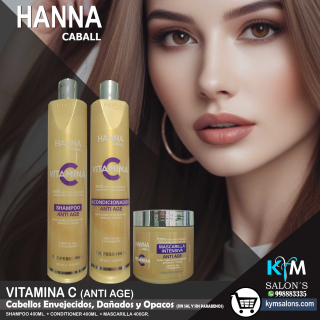 KIT VITAMINA C SHAMPOO 400ml. + CONDITIONER 400ml. + MÁSCARA 400gr. HANNA CABALL CodHannvc